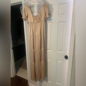 Mumu Nicole Maxi Bridesmaid Dress in Champagne Luxe Satin